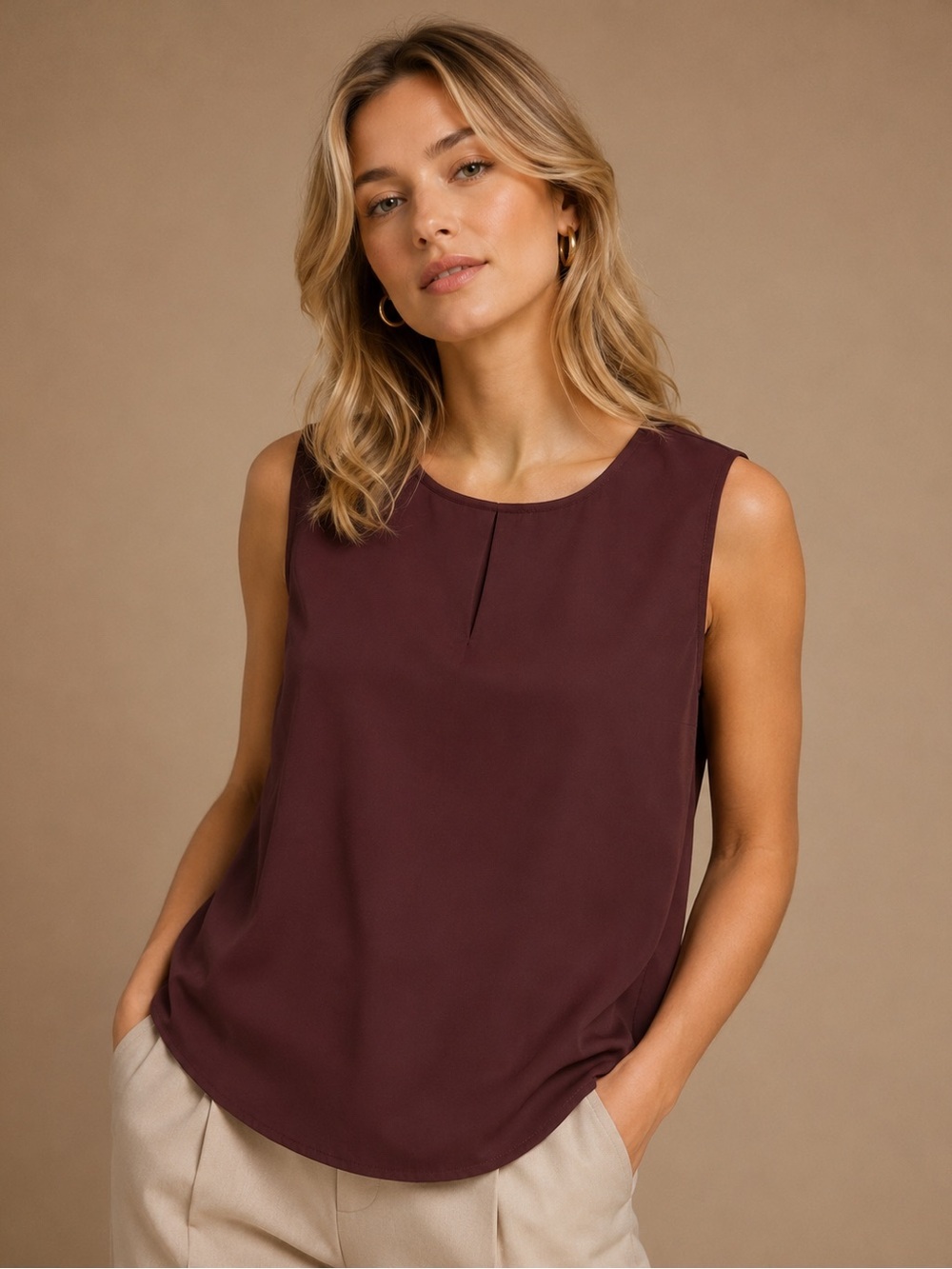 Cato Burgundy Sleeveless Blouse Plus Size 18/20W Career Chic Top